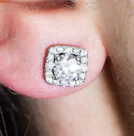 Lillias 1 Carats Lab Grown Square Shape Round Cut Cluster Diamond Stud Earrings in 18K White Gold