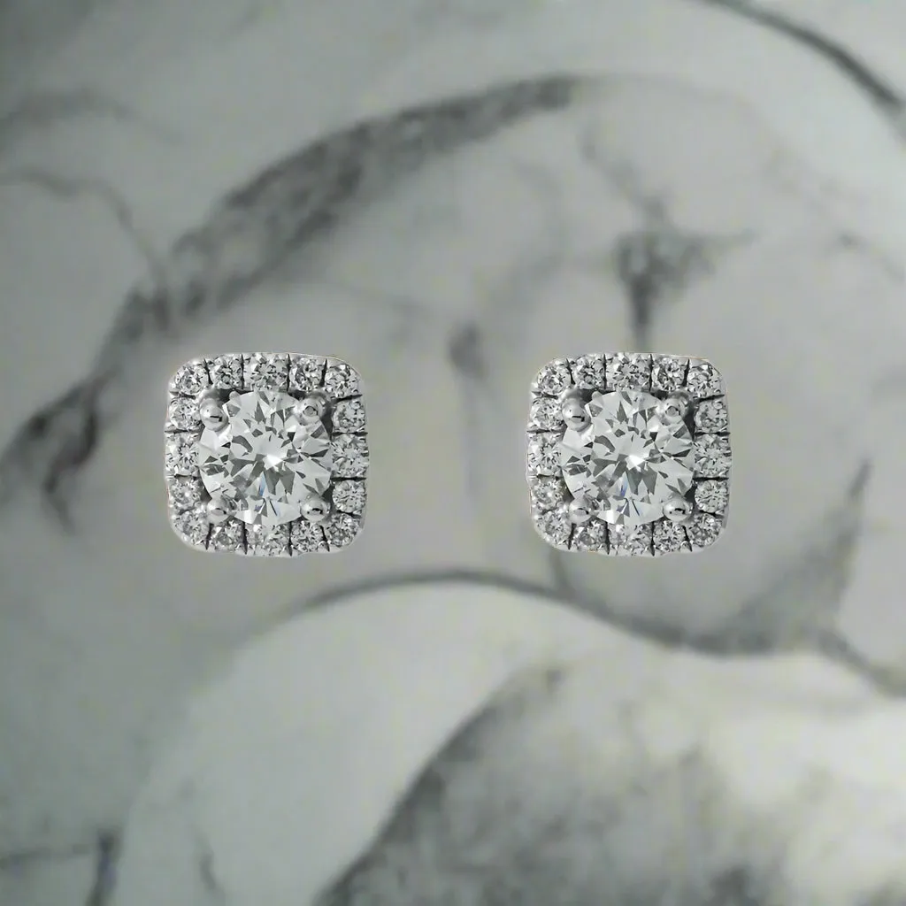 Lillias 1 Carats Lab Grown Square Shape Round Cut Cluster Diamond Stud Earrings in 18K White Gold