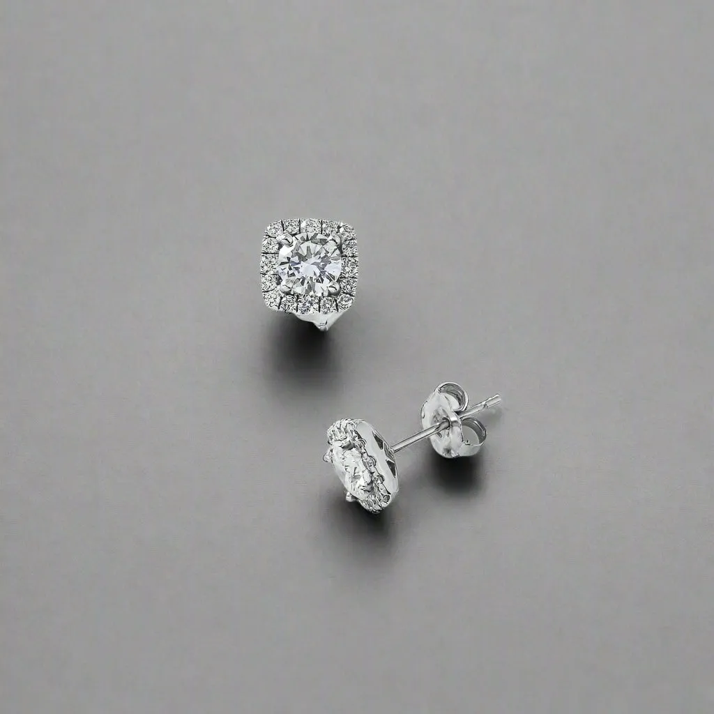 Lillias 1 Carats Lab Grown Square Shape Round Cut Cluster Diamond Stud Earrings in 18K White Gold