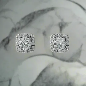Lillias 1 Carats Lab Grown Square Shape Round Cut Cluster Diamond Stud Earrings in 18K White Gold