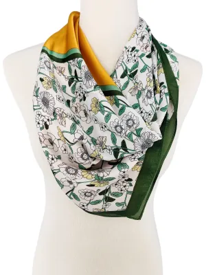 Luxurious Silk-Feel Square Scarf--Daisy & More-Green