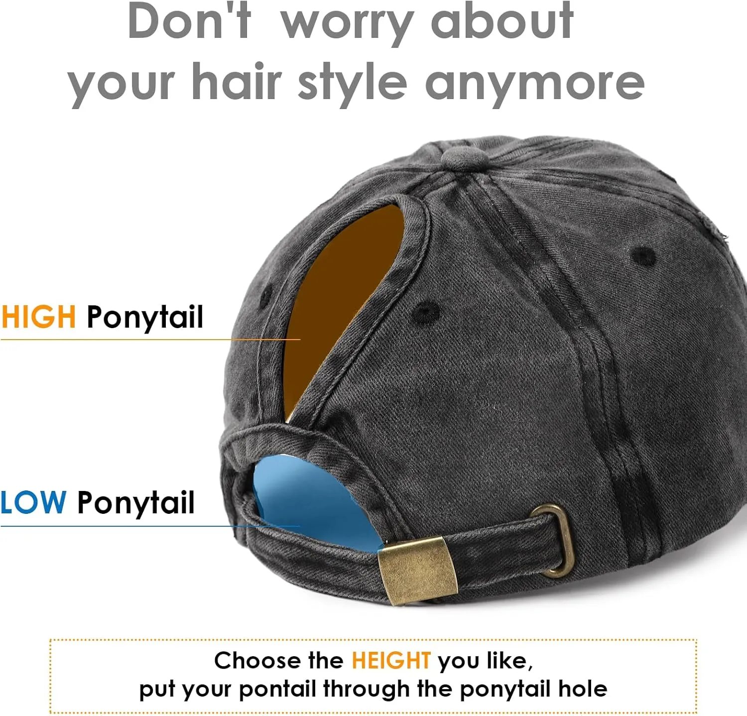 Lvaiz Hats 2 Pack Ponytail Baseball Caps for Women Cotton Distressed Washed Dad Hat Adjustable High Bun Sport Golf Hat