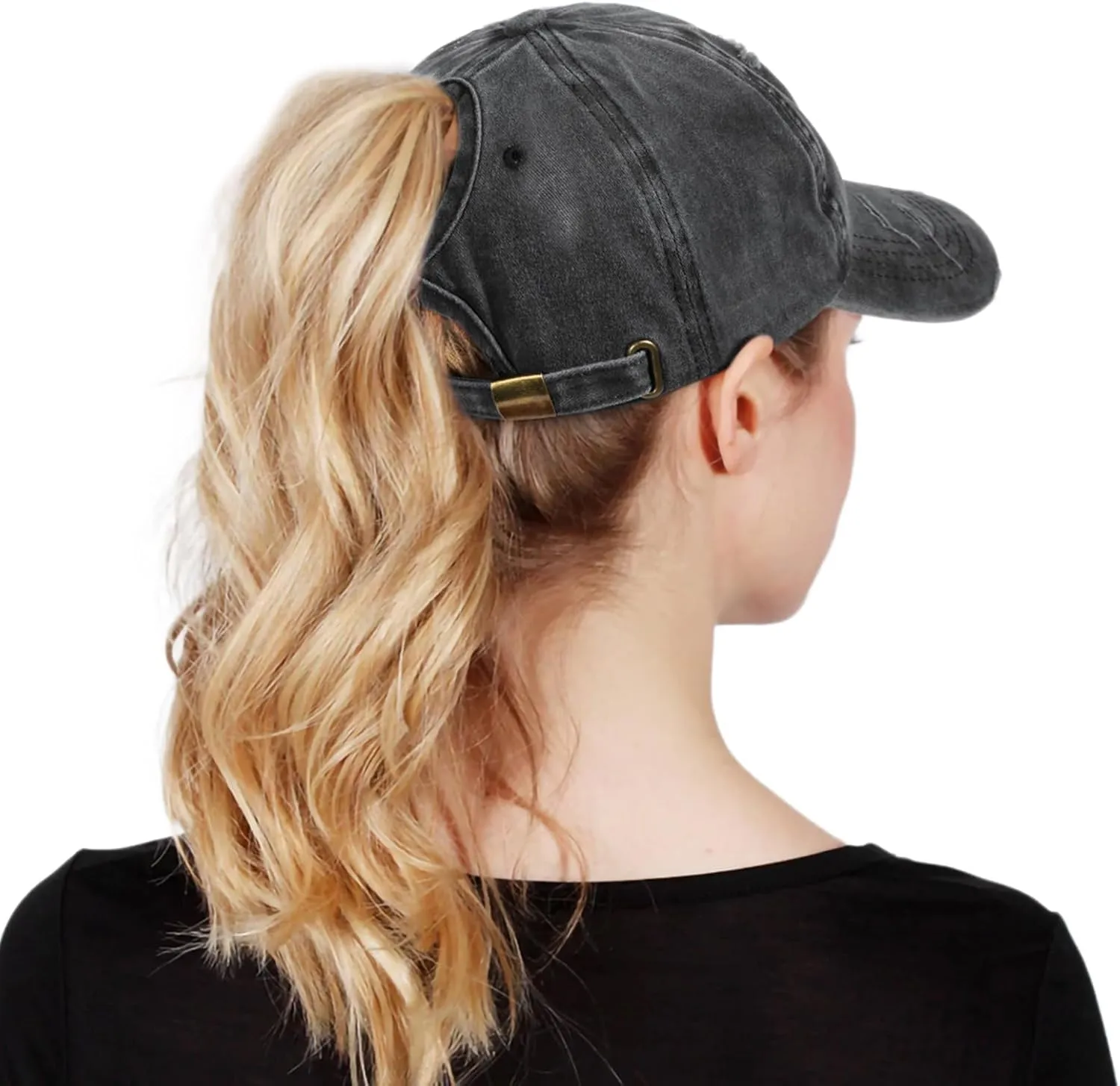 Lvaiz Hats 2 Pack Ponytail Baseball Caps for Women Cotton Distressed Washed Dad Hat Adjustable High Bun Sport Golf Hat