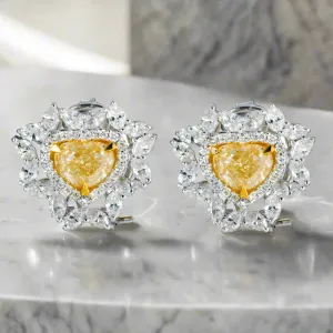 Marigold 5 Carats Heart Cut Fancy Yellow Diamond Stud Earrings in 14K White Gold
