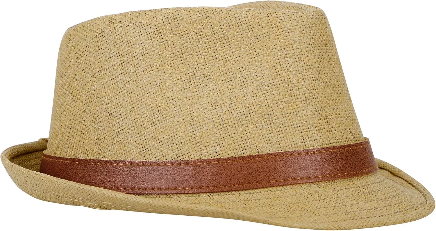 Men & Women's Miami Structured Straw Fedora Hat w/PU Leather Band