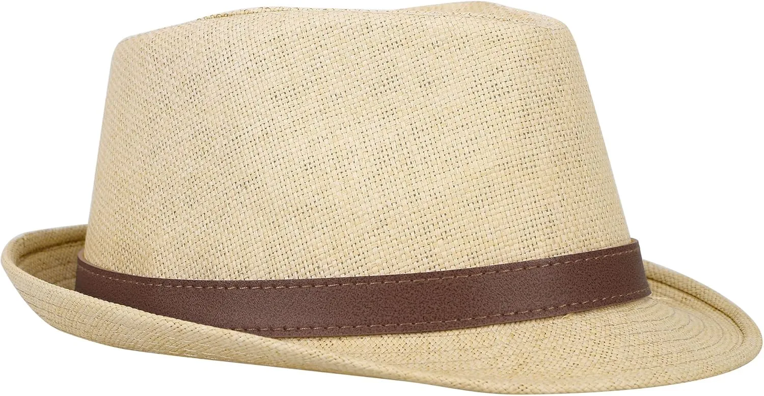 Men & Women's Miami Structured Straw Fedora Hat w/PU Leather Band