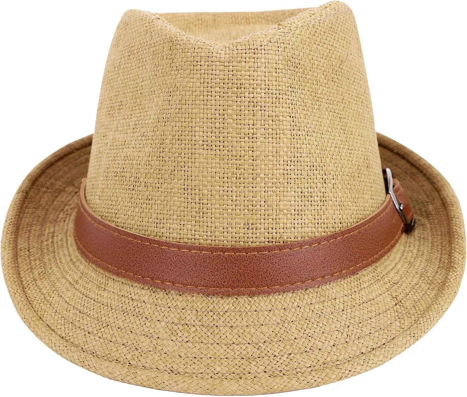 Men & Women's Miami Structured Straw Fedora Hat w/PU Leather Band