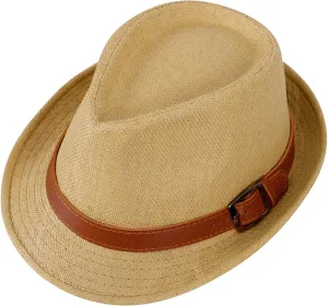 Men & Women's Miami Structured Straw Fedora Hat w/PU Leather Band