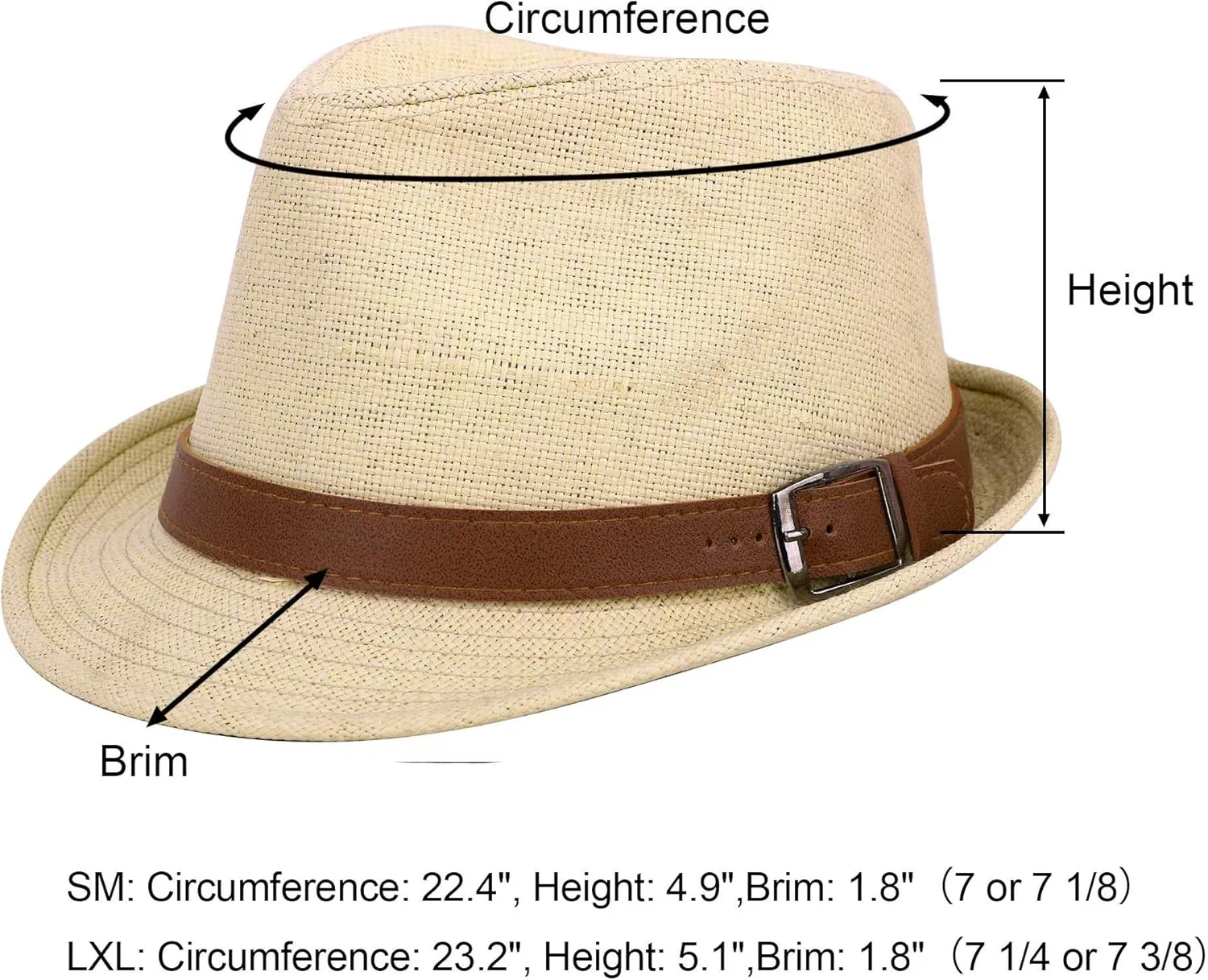 Men & Women's Miami Structured Straw Fedora Hat w/PU Leather Band