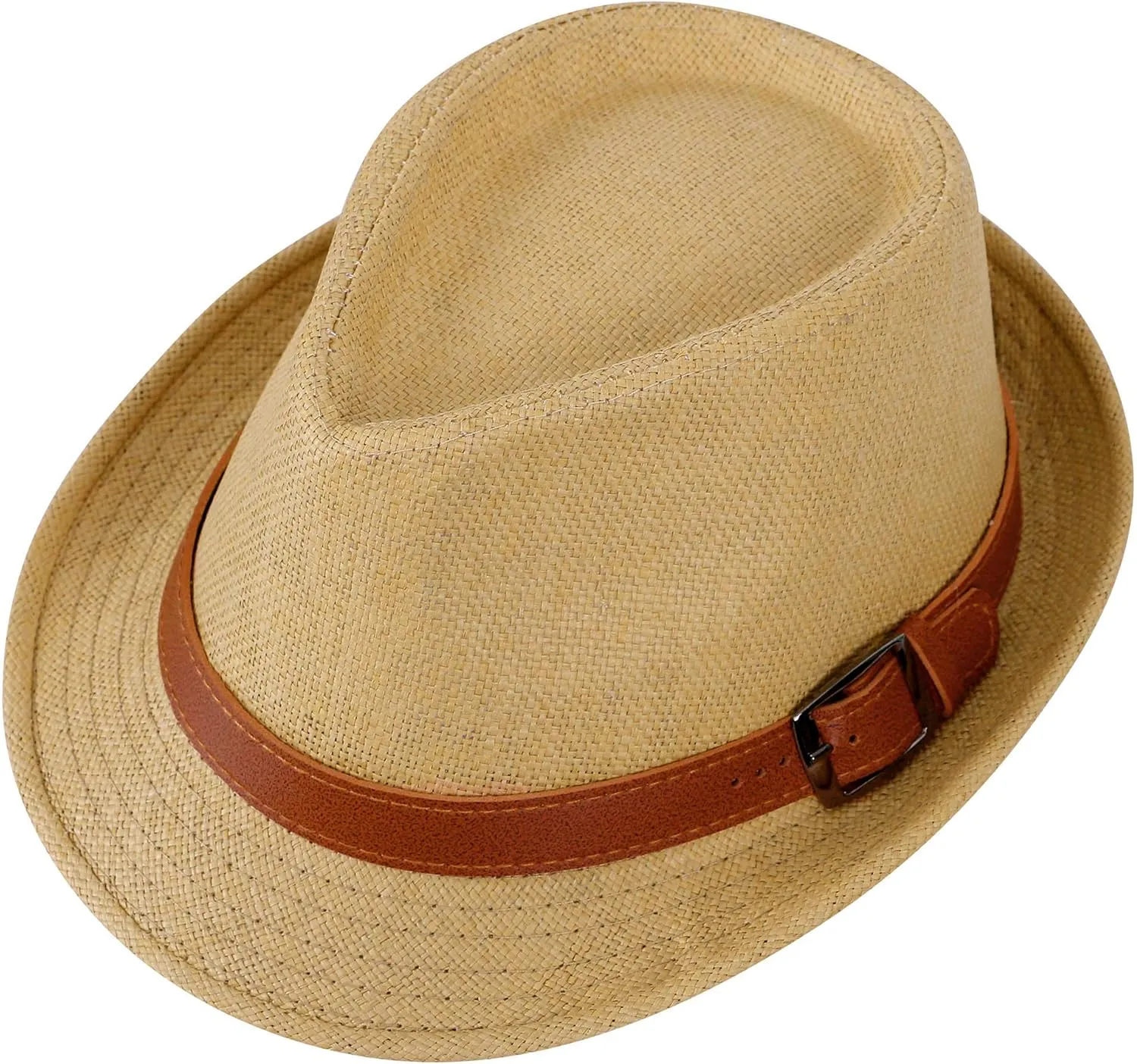 Men & Women's Miami Structured Straw Fedora Hat w/PU Leather Band