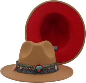 Men's Vintage Two-Color Wide Brim Fedora Hats for Women Unisex Church Party Tassel Panama Jazz Hat