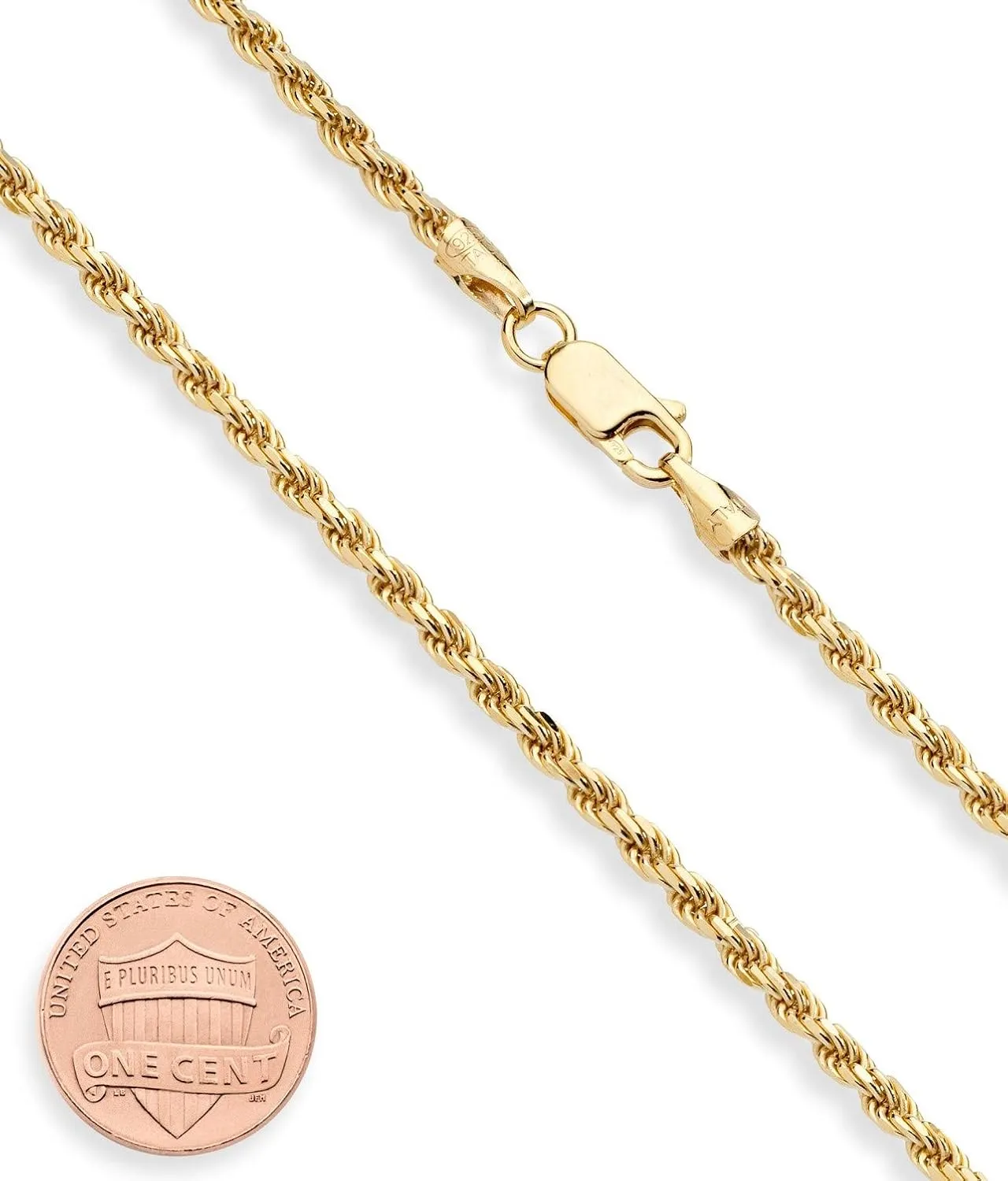 Miabella Italian Solid 18K Gold Over 925 Sterling Silver 2mm, 3mm Diamond-Cut Braided Rope Chain Necklace for Men Women, Made in Italy