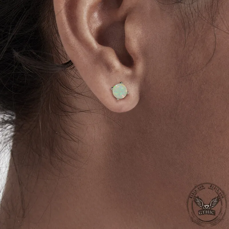 Minimalist Gem-Set Brass Stud Earrings