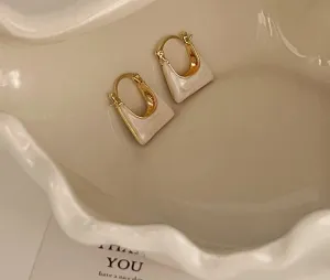 Minimalist Gold and Enamel Square Hoop Earrings jlt11871