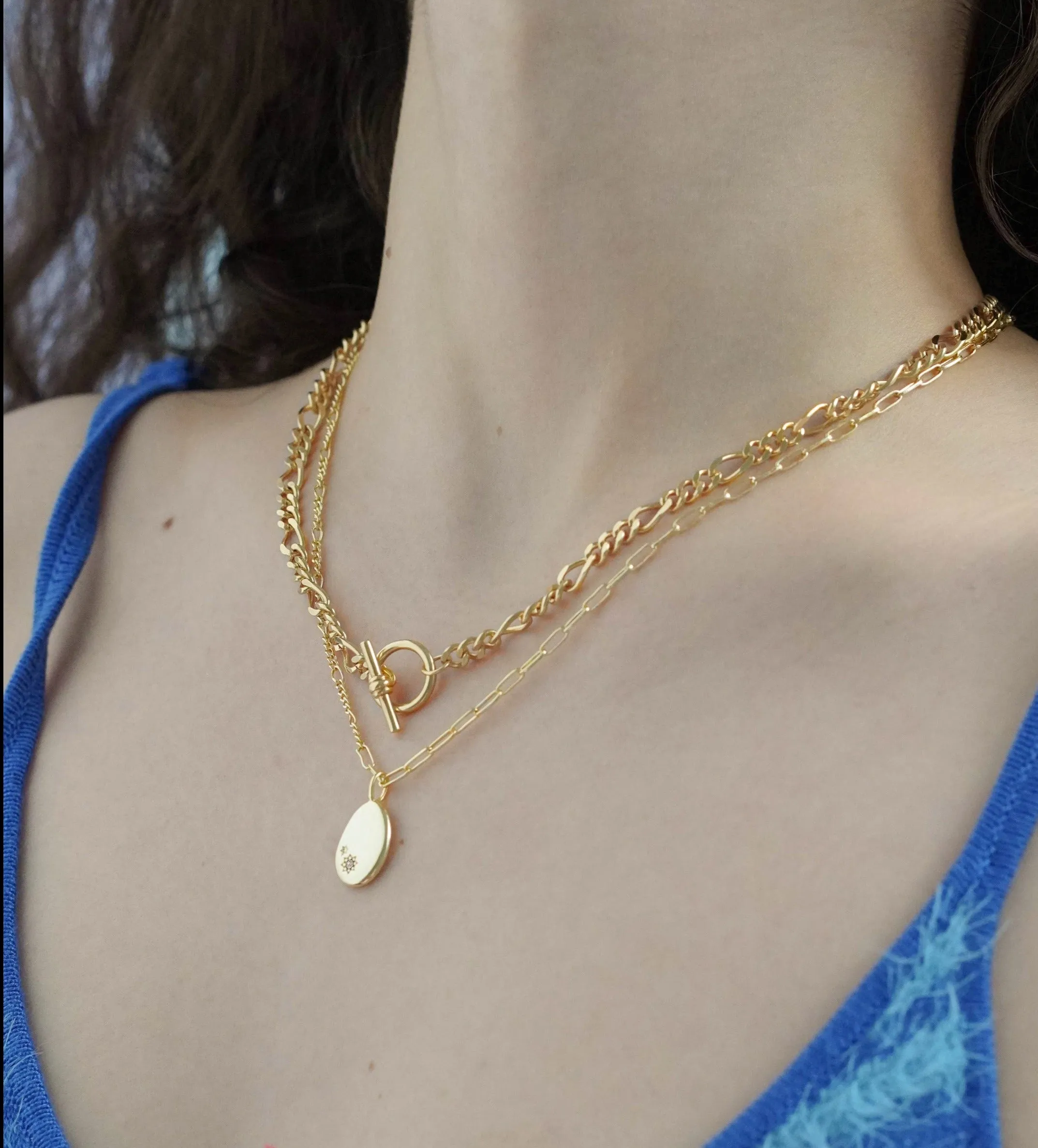 Minimalist Pebble Double Chain Necklace