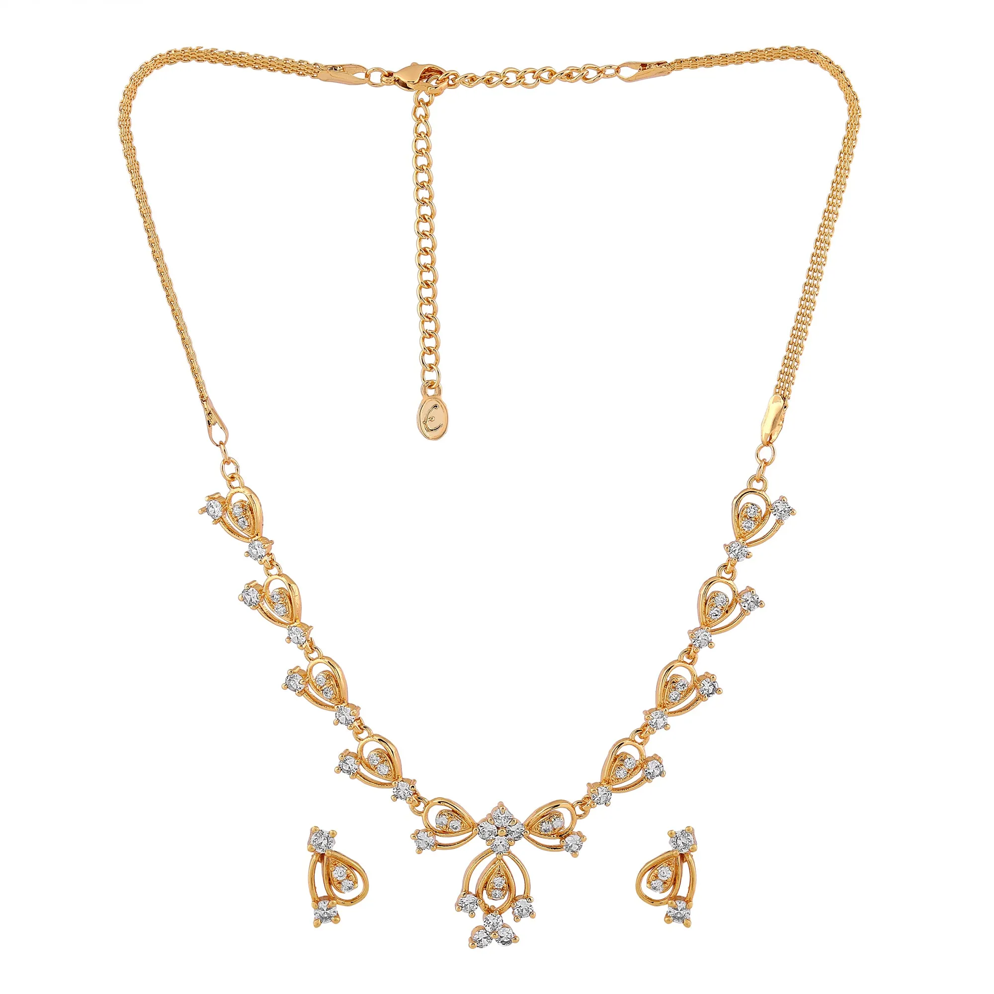 Modern Gold plated American Diamond CZ Bow tie continuity Necklace Set