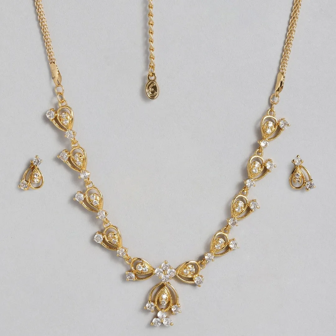 Modern Gold plated American Diamond CZ Bow tie continuity Necklace Set
