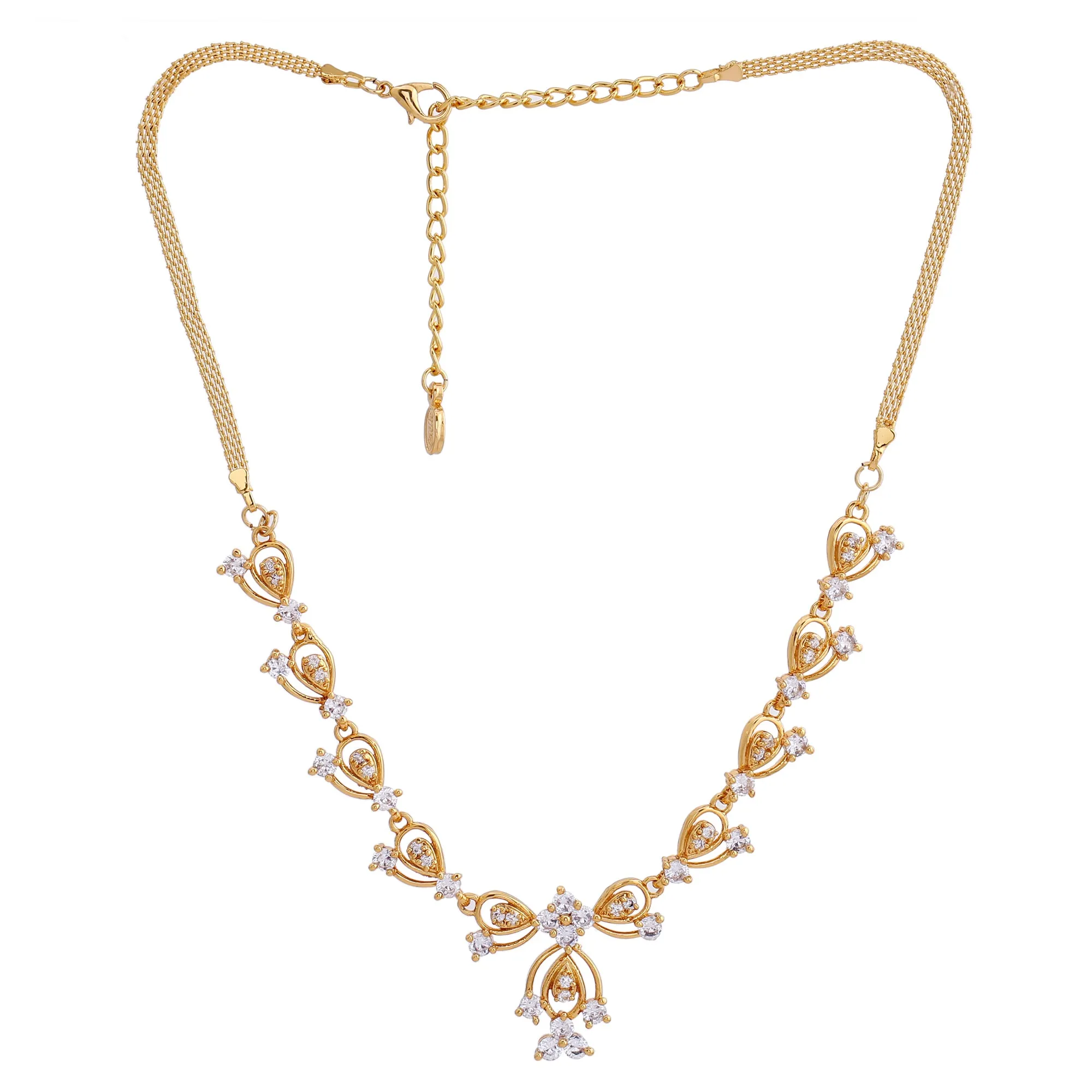 Modern Gold plated American Diamond CZ Bow tie continuity Necklace Set