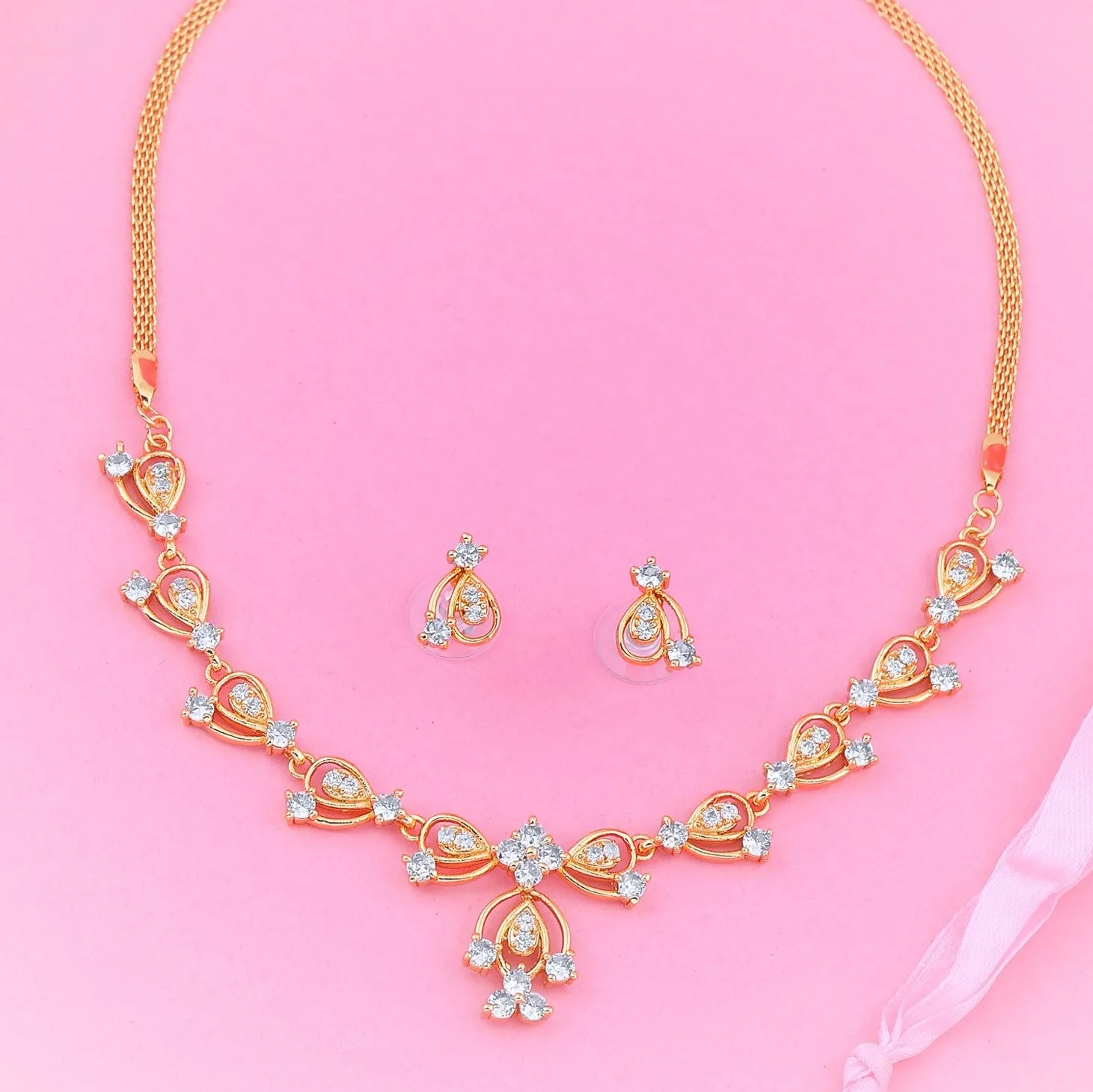 Modern Gold plated American Diamond CZ Bow tie continuity Necklace Set