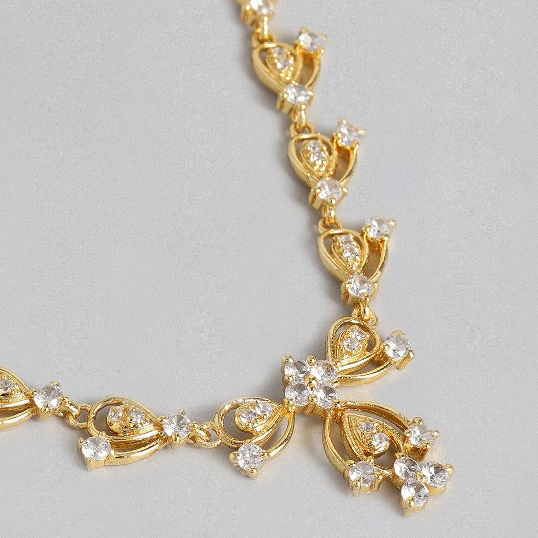 Modern Gold plated American Diamond CZ Bow tie continuity Necklace Set