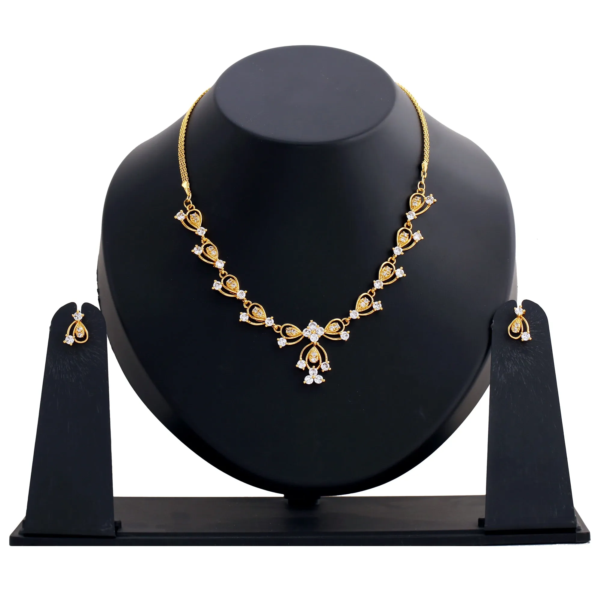 Modern Gold plated American Diamond CZ Bow tie continuity Necklace Set