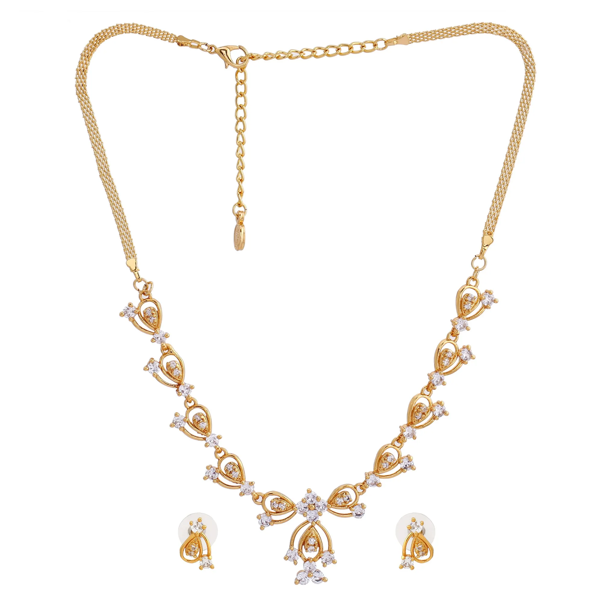 Modern Gold plated American Diamond CZ Bow tie continuity Necklace Set