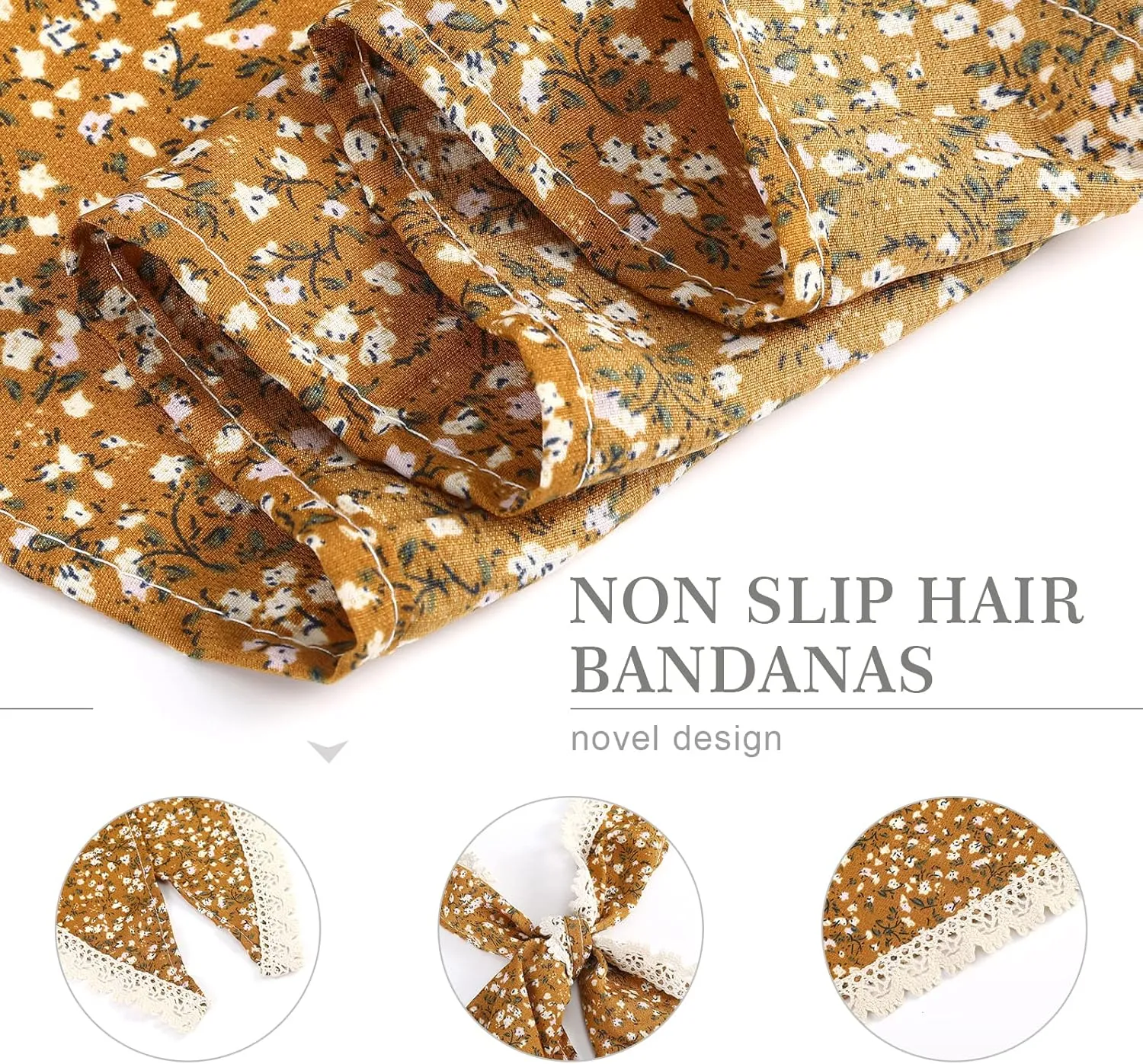 Molans 3Pcs Floral Head Scarf, Chiffon Hair Bandanas Kerchief, Vintage Boho Hair Scarf for Women Girls