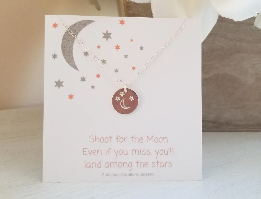 Moon and Stars Disc Necklace, Personalized Charm Necklace