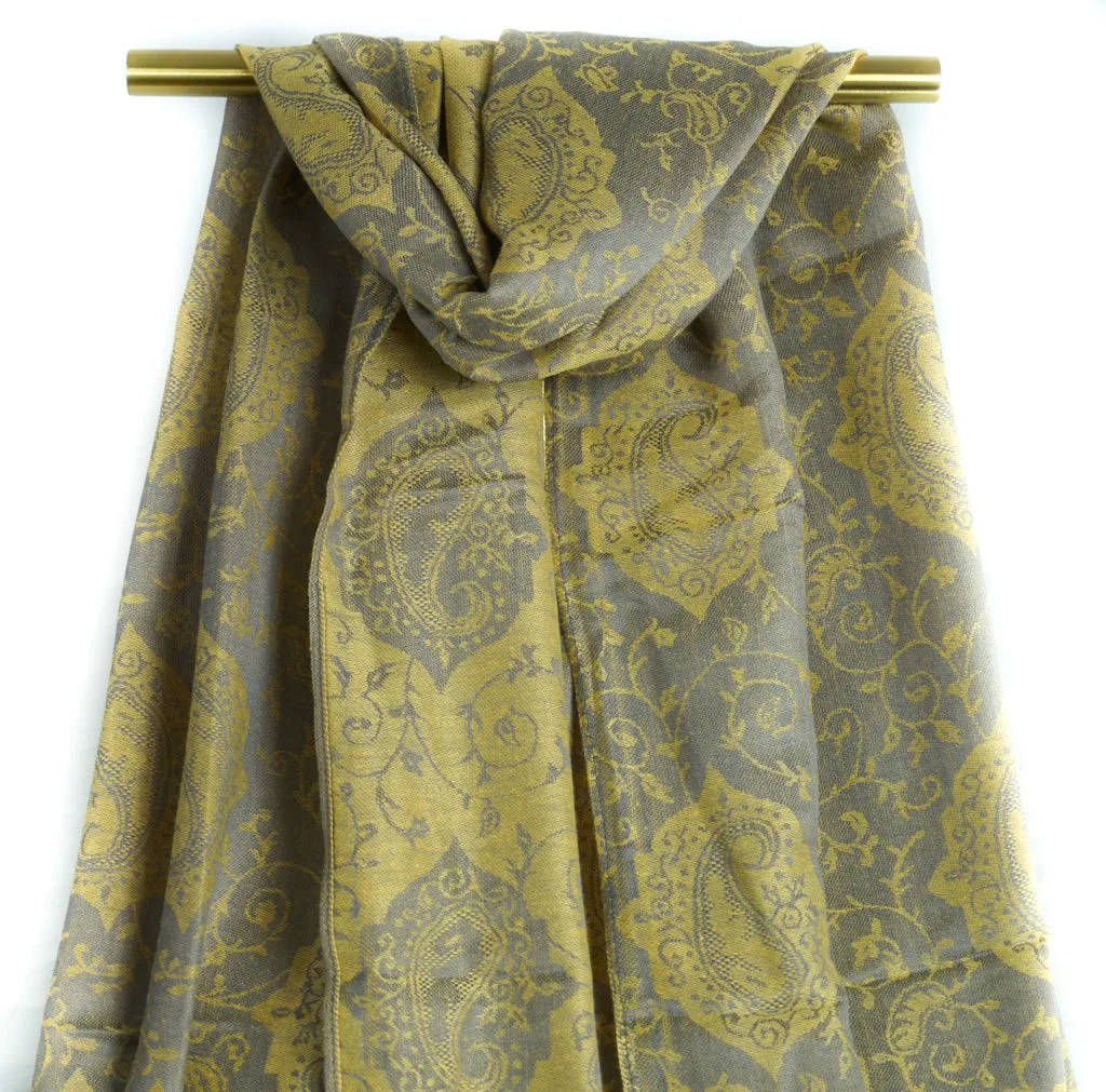 Mustard Yellow Royal Paisley Pashmina Scarf Bohemian Shawl