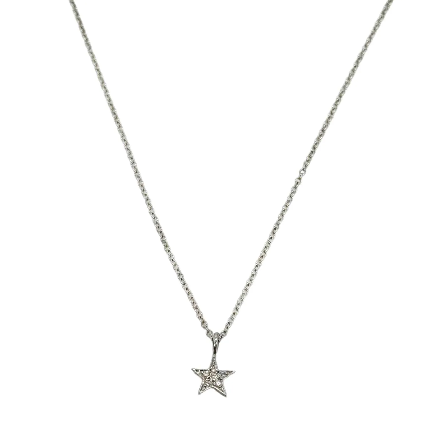 NECKLACE 14K White Gold with Diamond Star Pendant