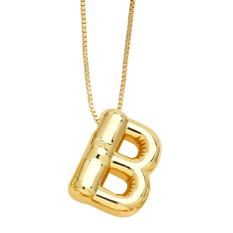 Plain Bubble Initial Necklace Gold