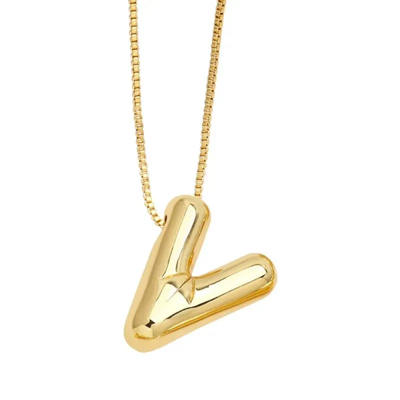 Plain Bubble Initial Necklace Gold