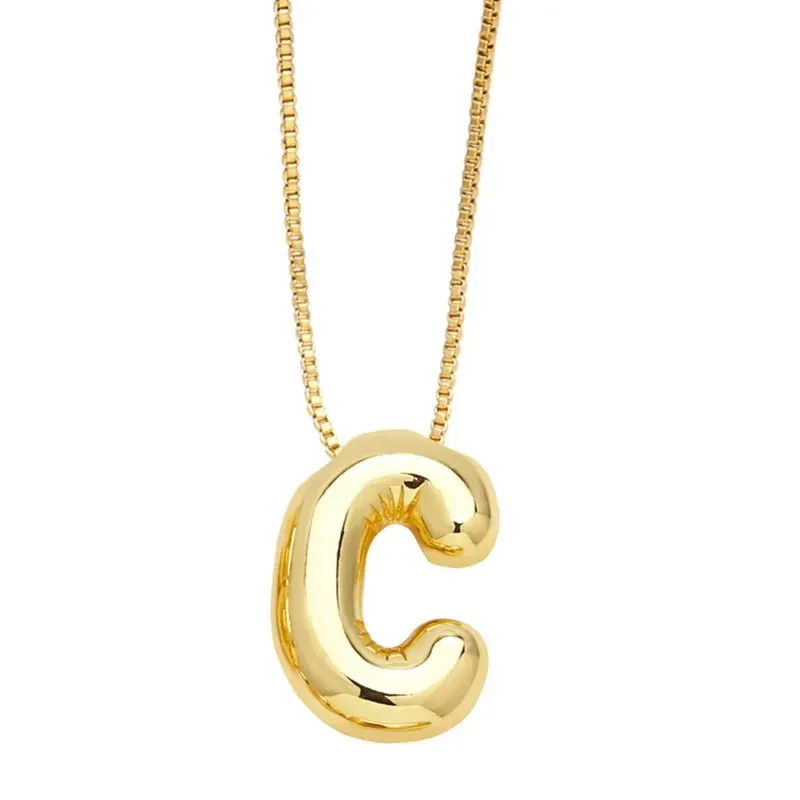Plain Bubble Initial Necklace Gold