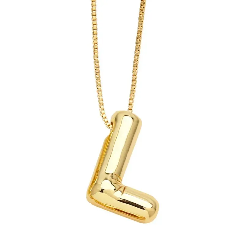 Plain Bubble Initial Necklace Gold