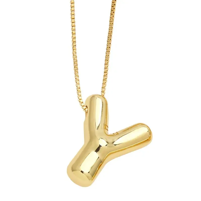 Plain Bubble Initial Necklace Gold