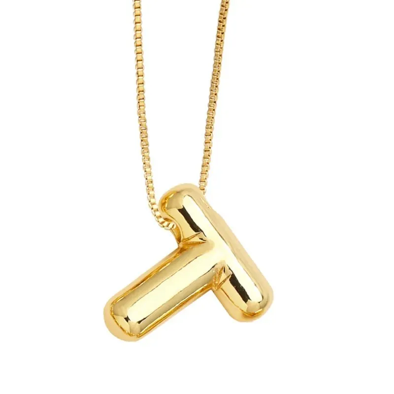 Plain Bubble Initial Necklace Gold