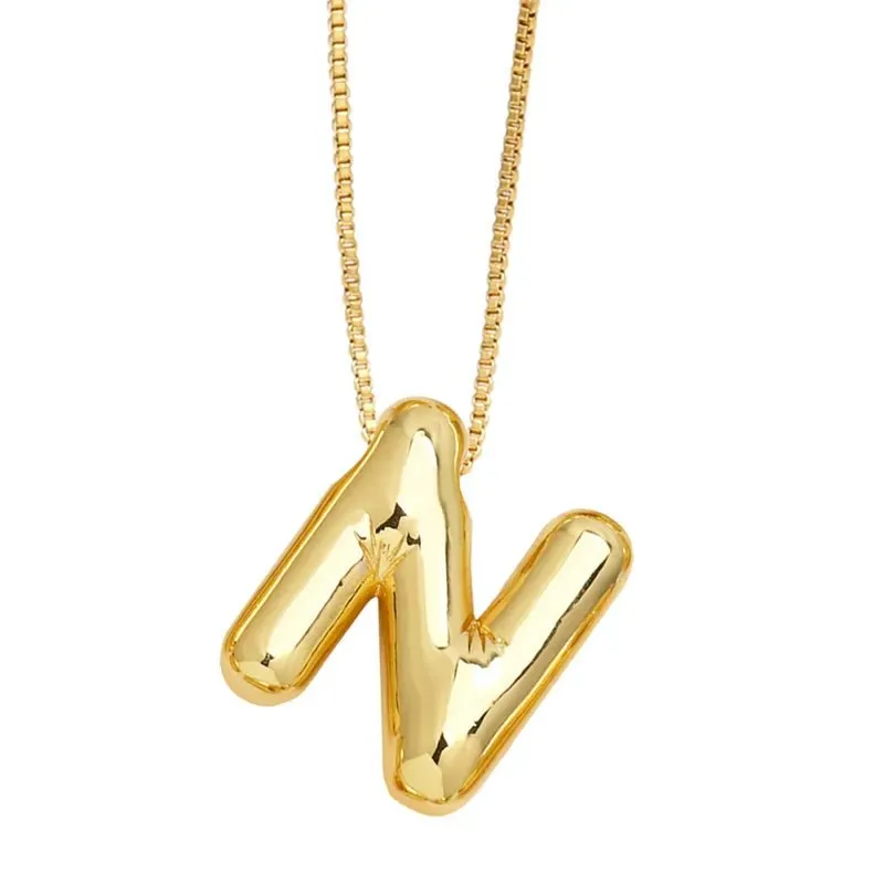 Plain Bubble Initial Necklace Gold