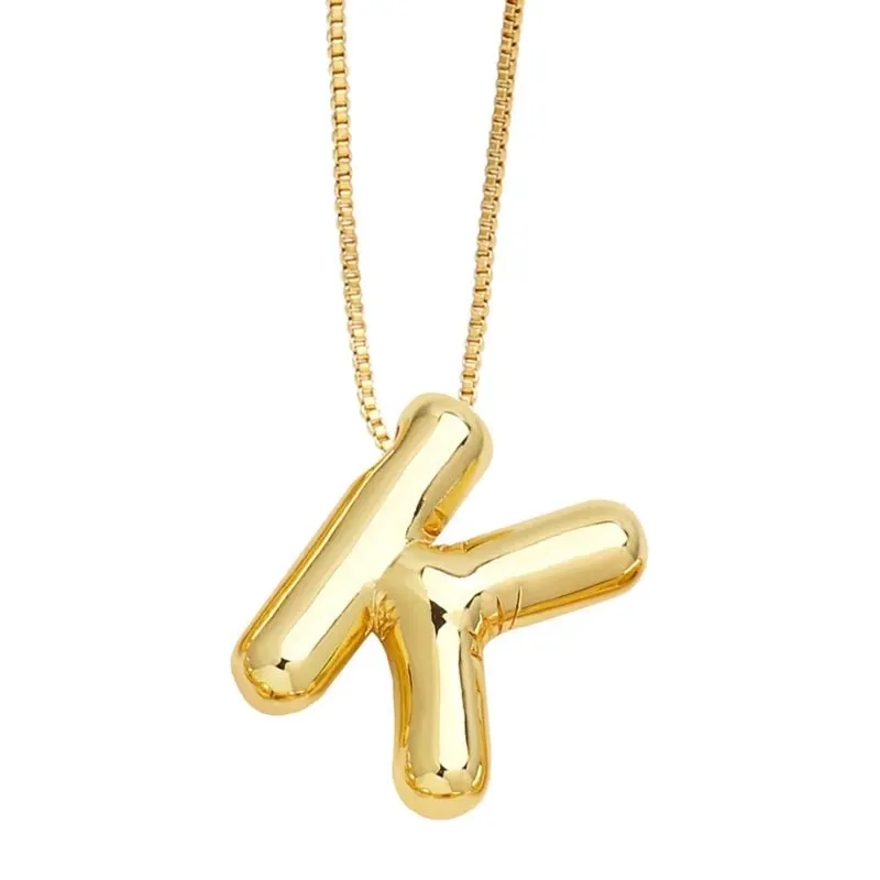 Plain Bubble Initial Necklace Gold