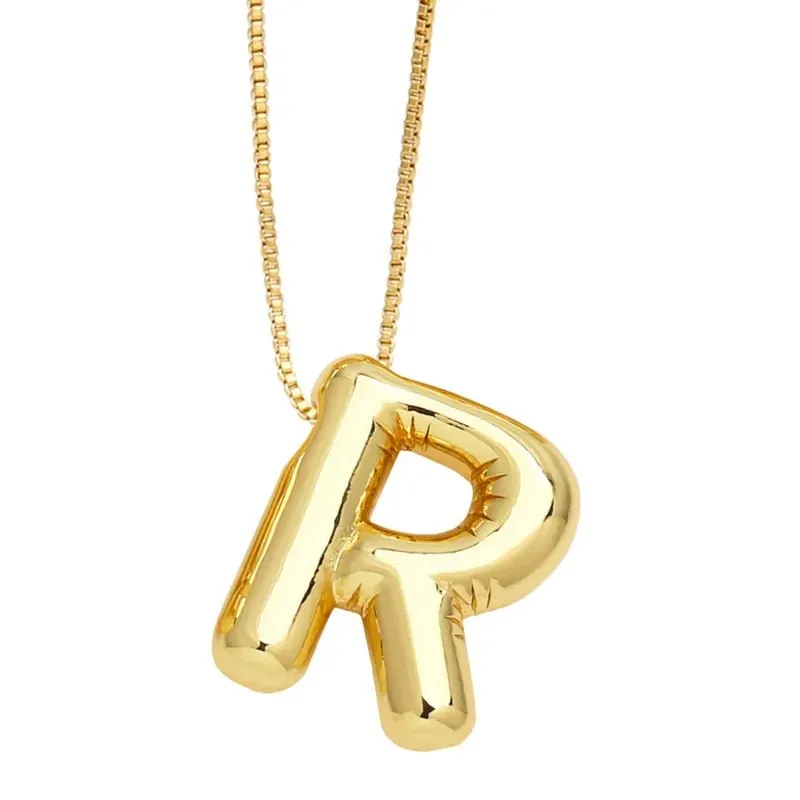 Plain Bubble Initial Necklace Gold
