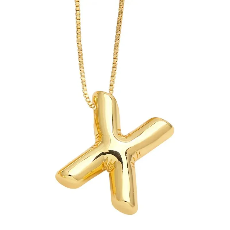 Plain Bubble Initial Necklace Gold