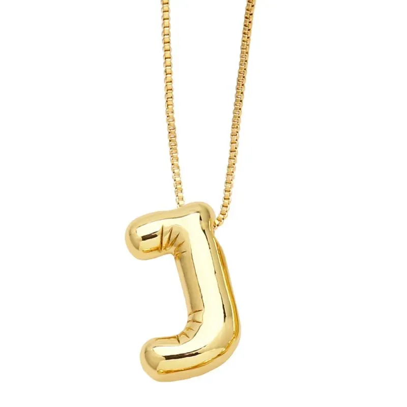 Plain Bubble Initial Necklace Gold