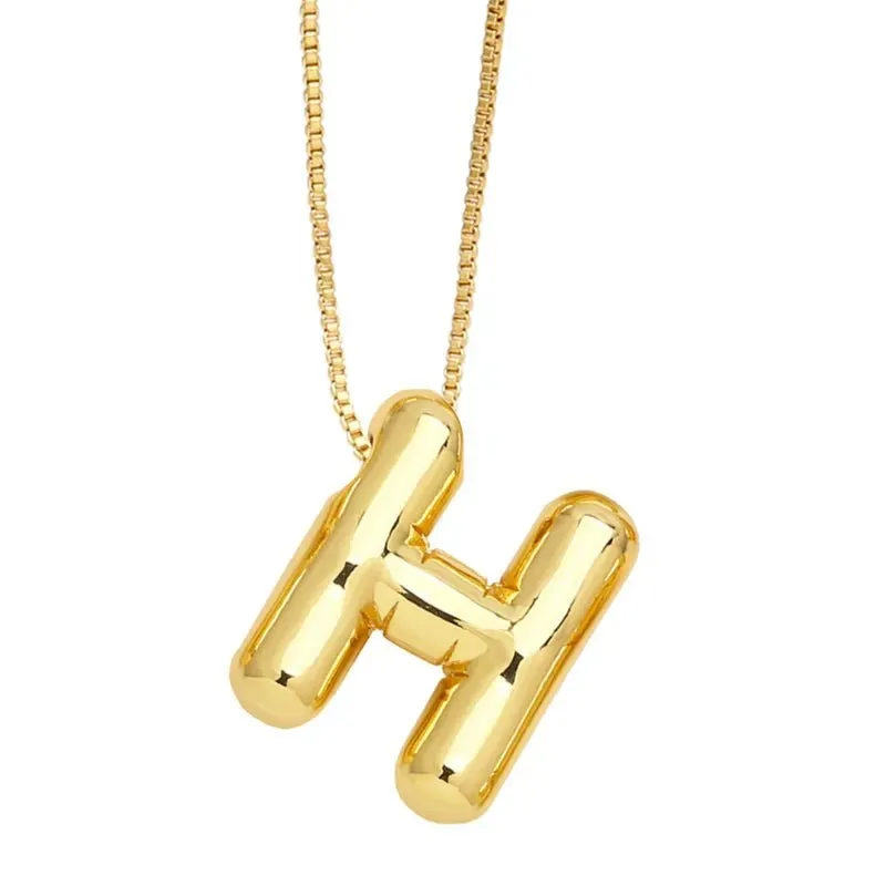 Plain Bubble Initial Necklace Gold