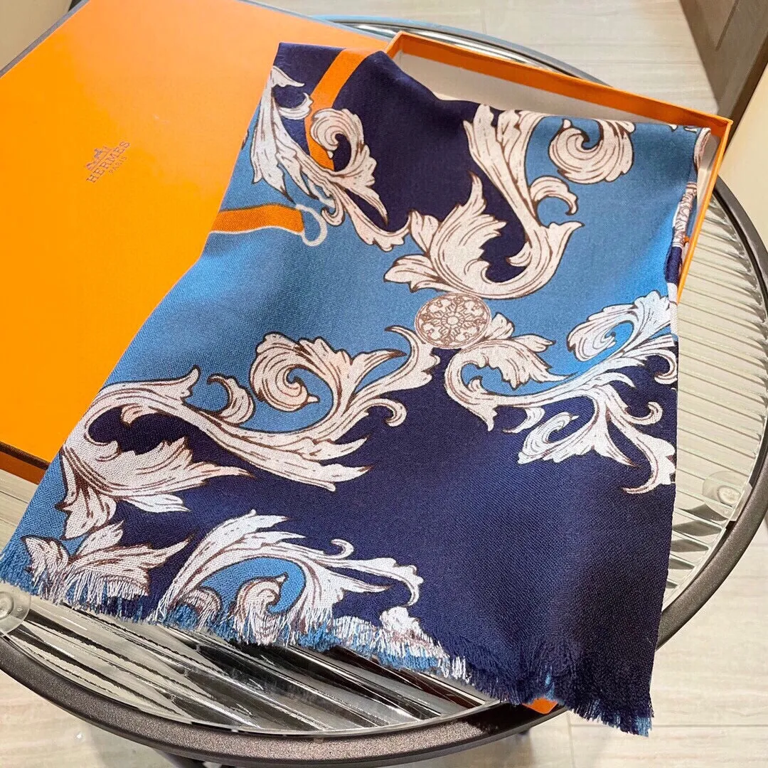 PRINTED SCARF 200 CM IN BLUE MIX COLORFUL CASHMERE 393004