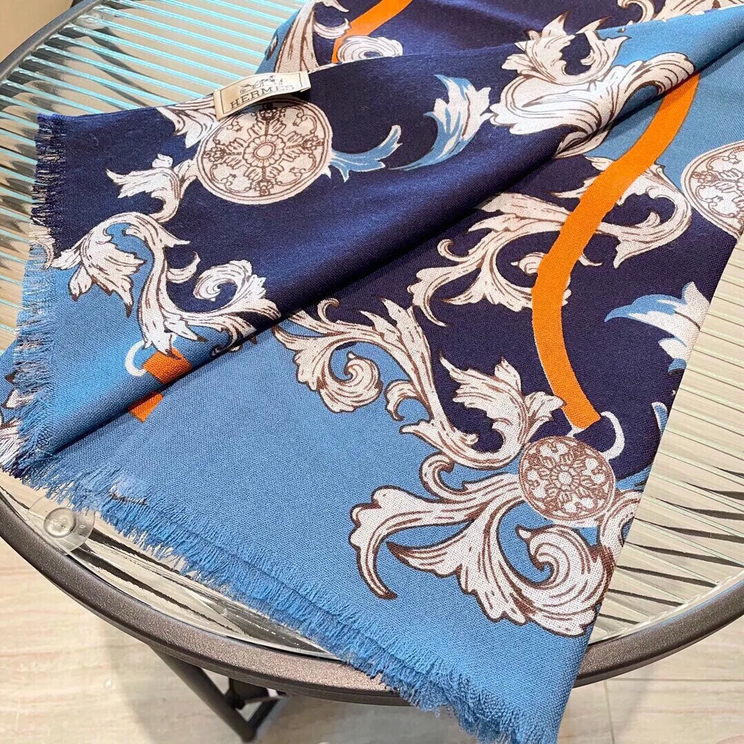 PRINTED SCARF 200 CM IN BLUE MIX COLORFUL CASHMERE 393004