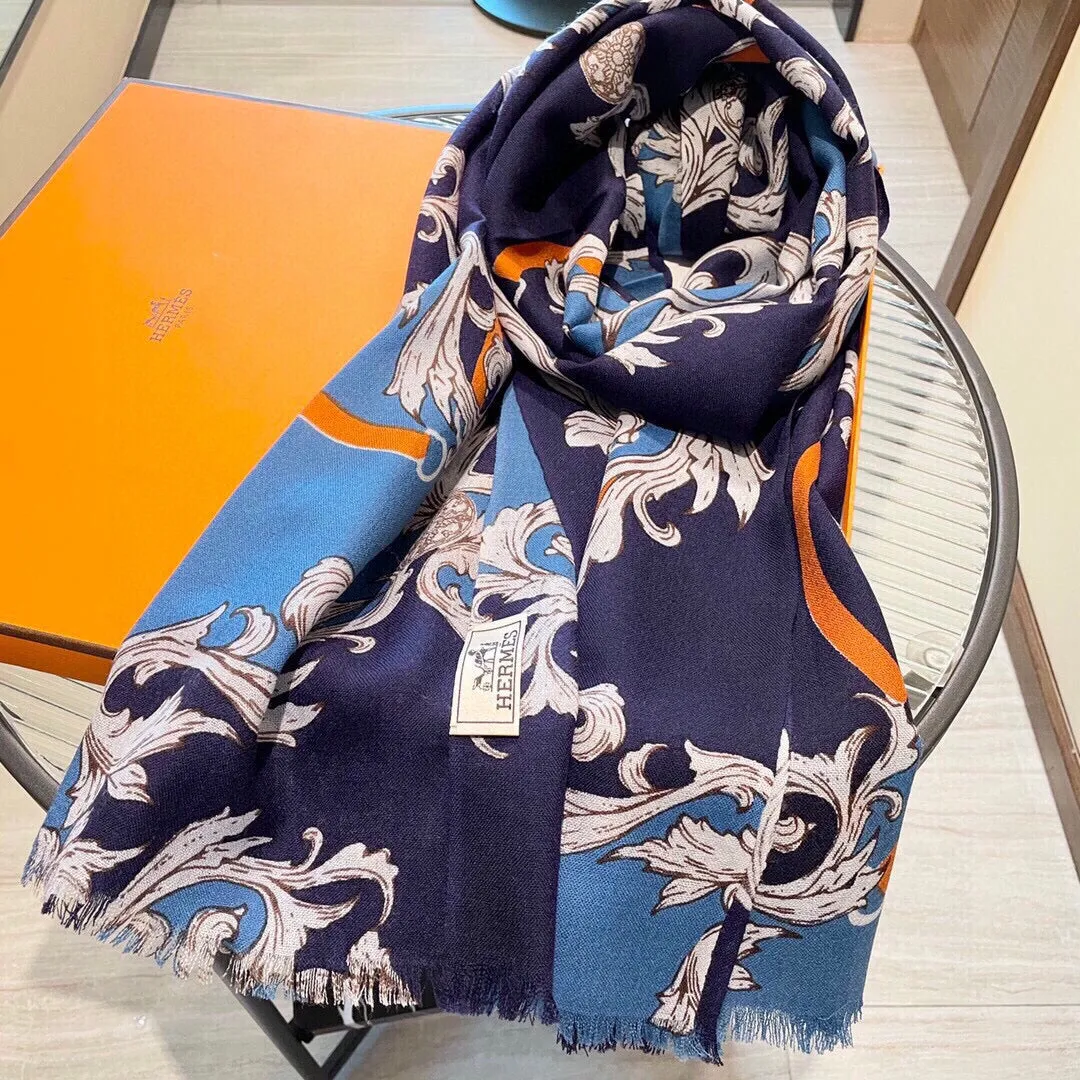 PRINTED SCARF 200 CM IN BLUE MIX COLORFUL CASHMERE 393004