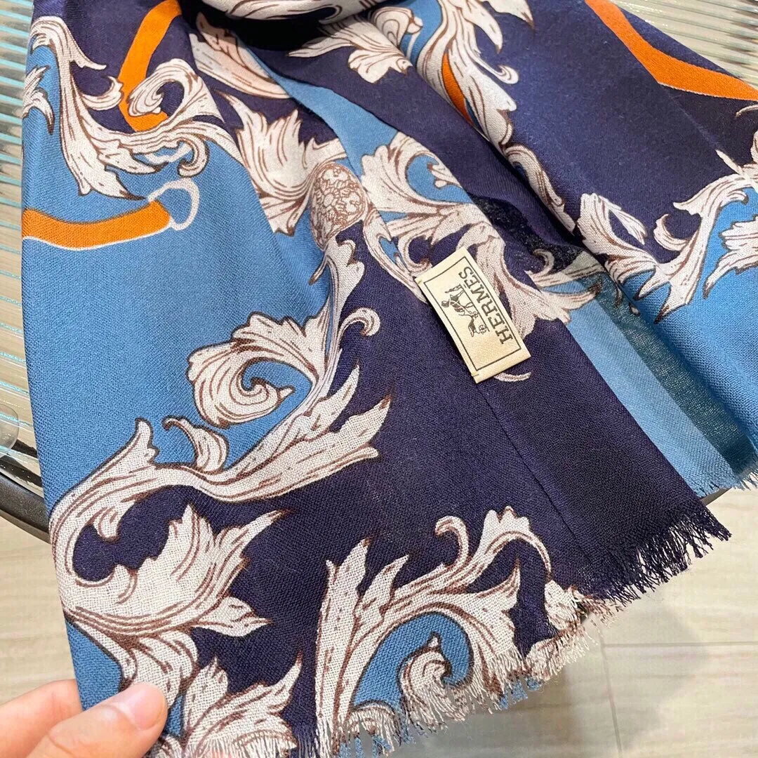 PRINTED SCARF 200 CM IN BLUE MIX COLORFUL CASHMERE 393004