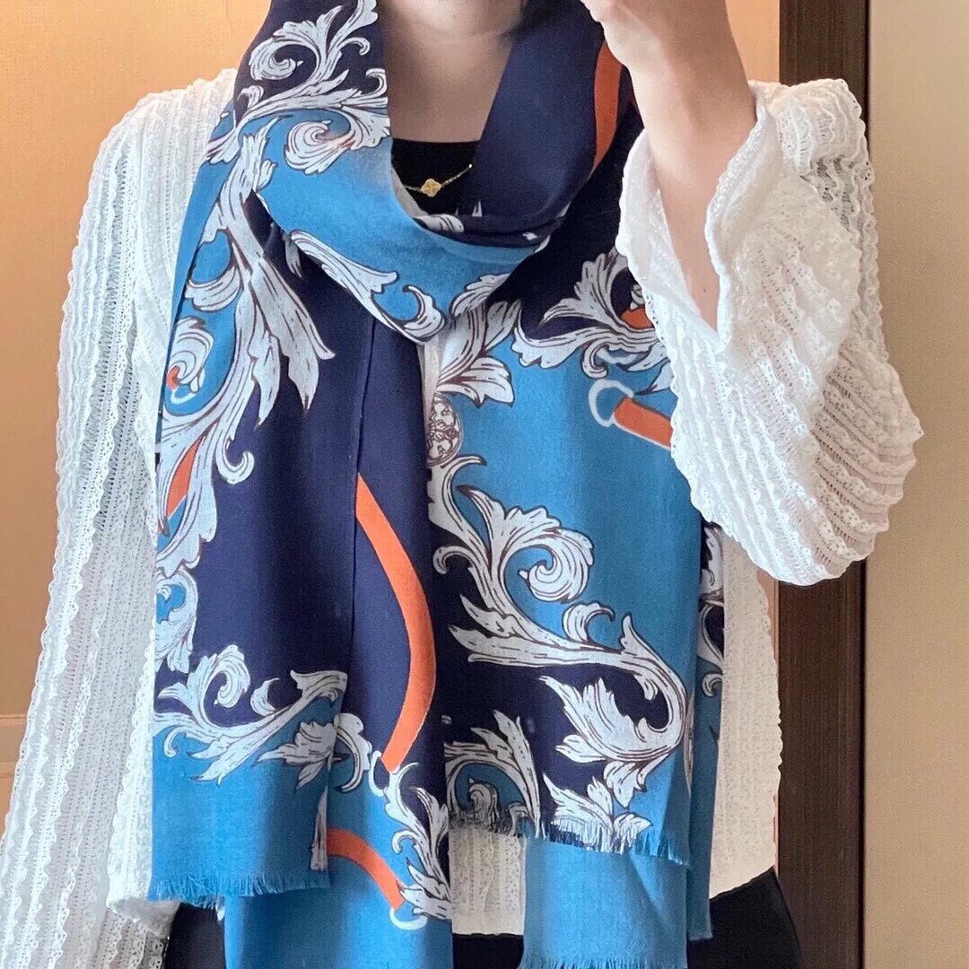 PRINTED SCARF 200 CM IN BLUE MIX COLORFUL CASHMERE 393004