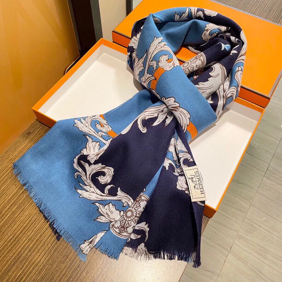 PRINTED SCARF 200 CM IN BLUE MIX COLORFUL CASHMERE 393004