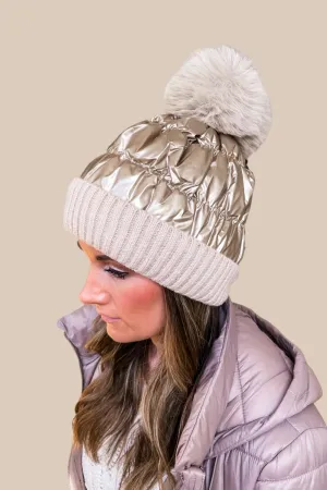 Puffer Pom Beanie - Gold