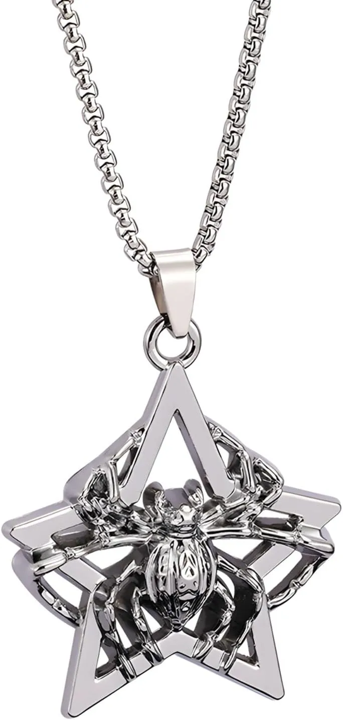 Punk Pentagram Spider Pendant Necklace for Women 925 Silver Spider Tarantula Black Widow Pendant Necklace Stainless Steel Vintage Goth Punk Style Spider Hip Hop Choker Jewelry for Women Men